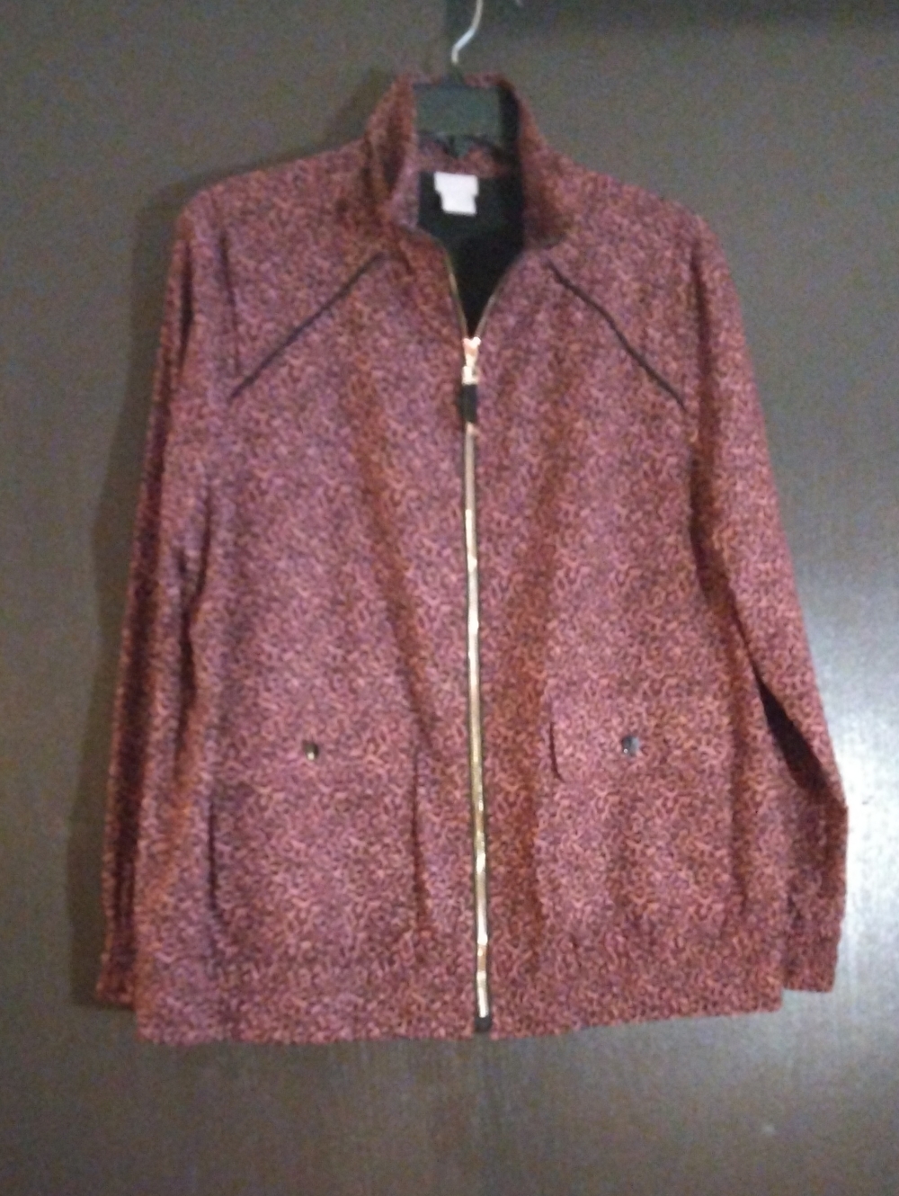 Women’s Zip-Front Burgundy Leopard Patterned Jacket